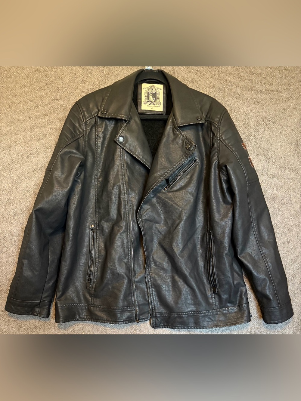 Men's Black Faux Leather Biker-Style Jacket